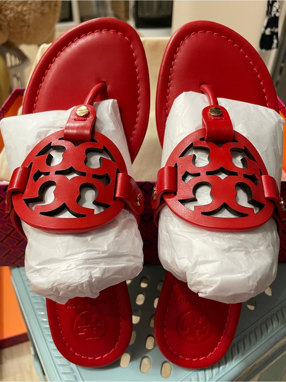 Tory Burch Poppy Orange Signature Miller Thong Sandals size 7 New with Tag